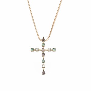 Colar Cruz Cascata com Zirconias Coloridas