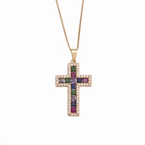 Colar Cruz Cravejada com Zircônias Coloridas